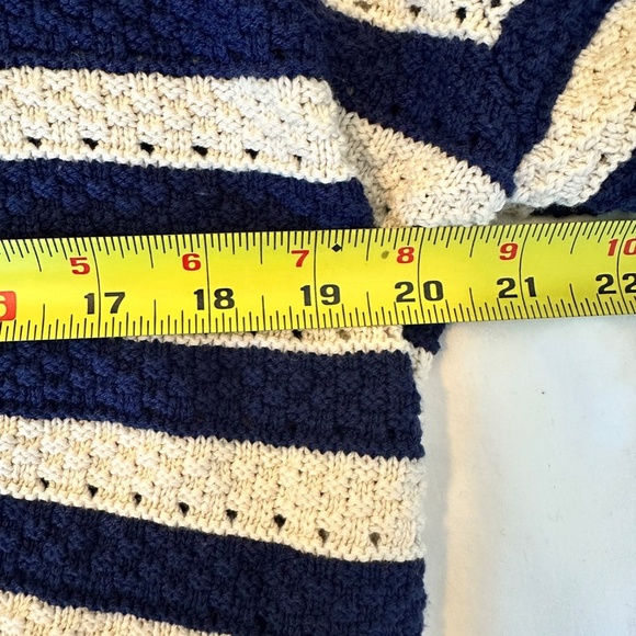 H&M Pointelle-Knit Cardigan — Dark Blue/Striped | Size Medium | Like New - Picture 4 of 5